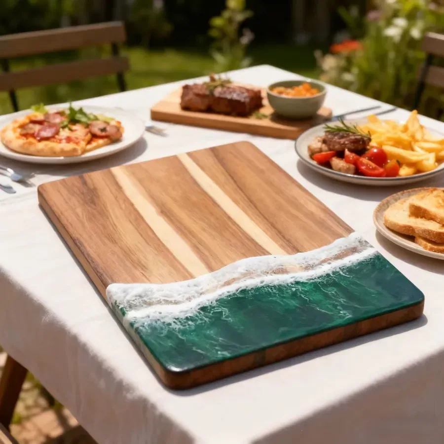 Coastal Tide Charcuterie Board — PEIMI handcrafted resin and wood serving board