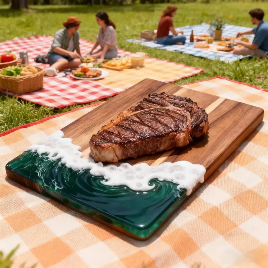 Sapphire Wave Long Board — PEIMI handcrafted resin and wood serving board