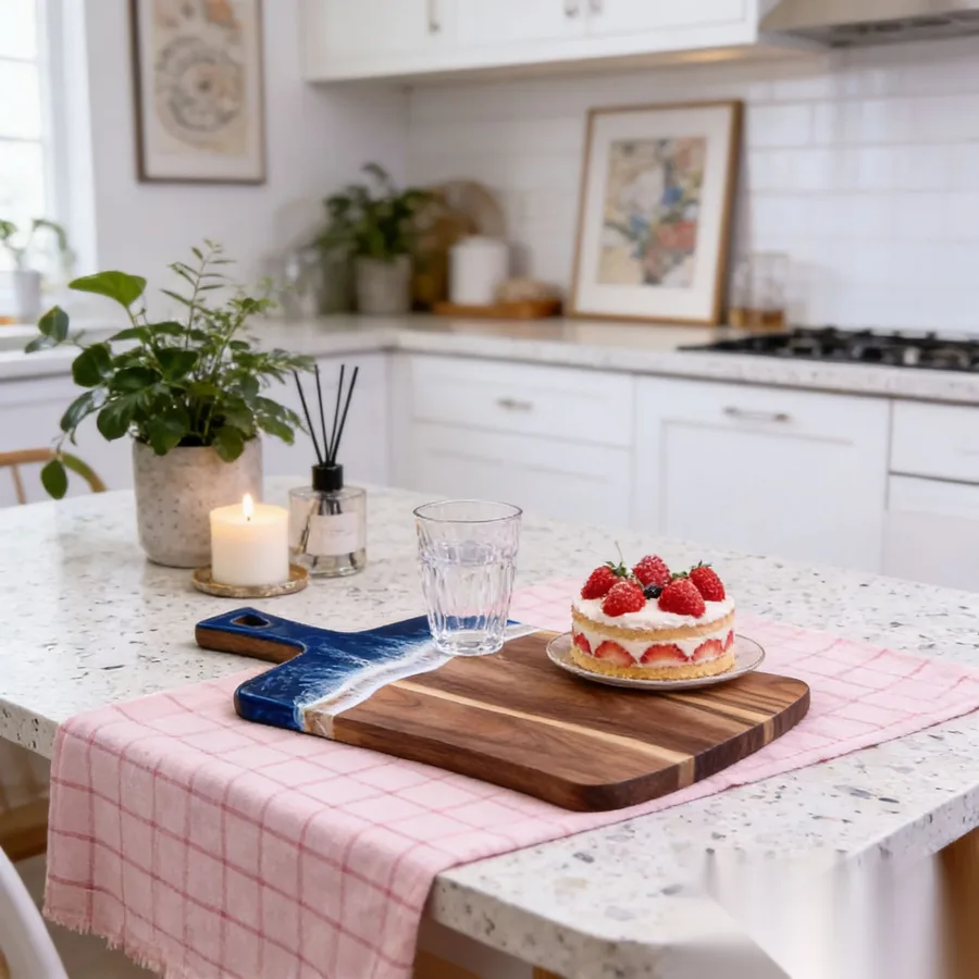 Aquamarine Fluted Board — PEIMI handcrafted resin and wood serving board
