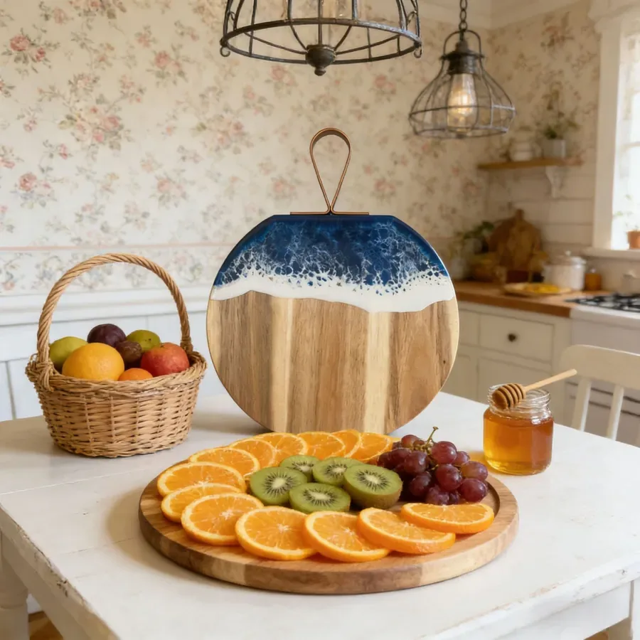 Teal Coast Handled Board — PEIMI handcrafted resin and wood serving board