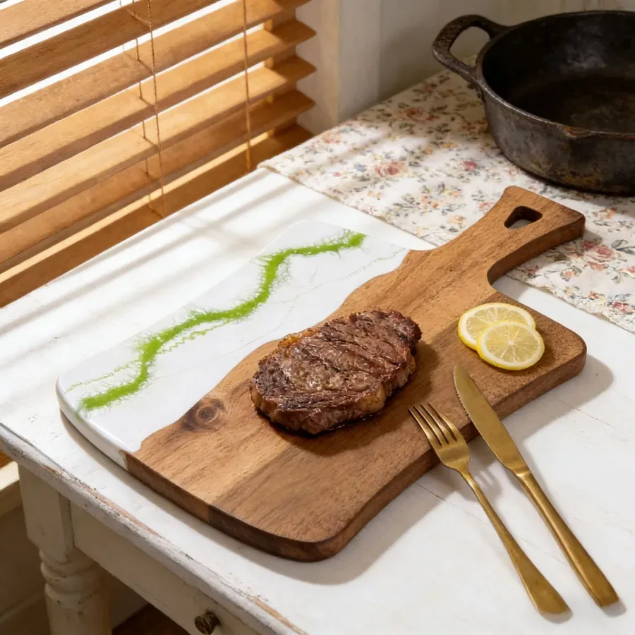 Verdant River Steak Board — PEIMI handcrafted resin and wood serving board