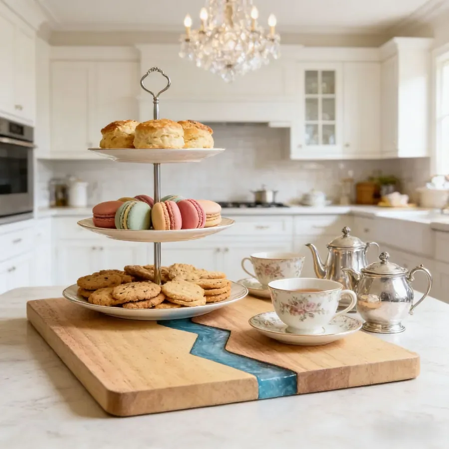 Marina Wave Handled Board — PEIMI handcrafted resin and wood serving board